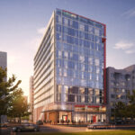 A street-view rendering of the new Virgin Hotels San Francisco, designed by hotel architect AXIS/GFA